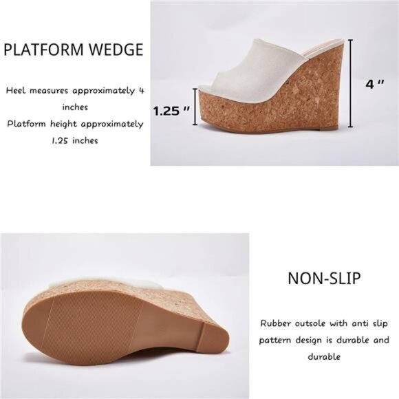 LAICIGO Womens Wedge Platform Slide on Sandals Open Toe Cork Faux Suede Dress - Picture 3 of 7